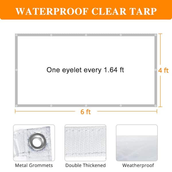 Agfabric 4 ft. x 6 ft. Clear Tarp Heavy Duty Waterproof with
