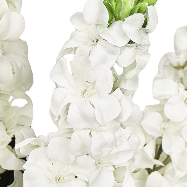 LIVING LUXURY 23 in. White Artificial Larkspur Flower Stem Bush