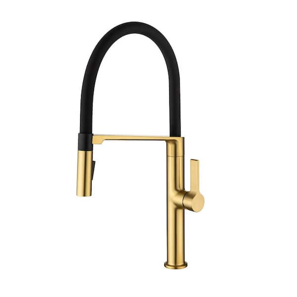 Flynama Commercial Style Pull Down Sprayer Kitchen Faucet in Brushed Gold