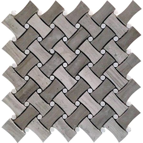 Apollo Tile Gray and Beige 4 in. x 5 in. Basket Weave Curved Polished Marble Mosaic Tile Sample (0.13 sq. ft./Piece)