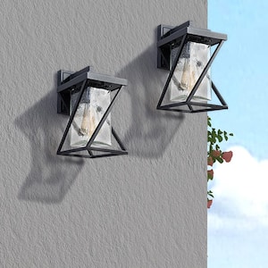 Hawaii 12.2 in. H Black Hardwired Outdoor Wall Lantern Sconce with Dusk to Dawn (Set of 2)