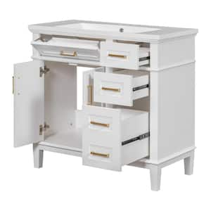 36 in. W x 18 in. D x 35 in. H Single Sink Freestanding Bath Vanity in White with White Resin Top