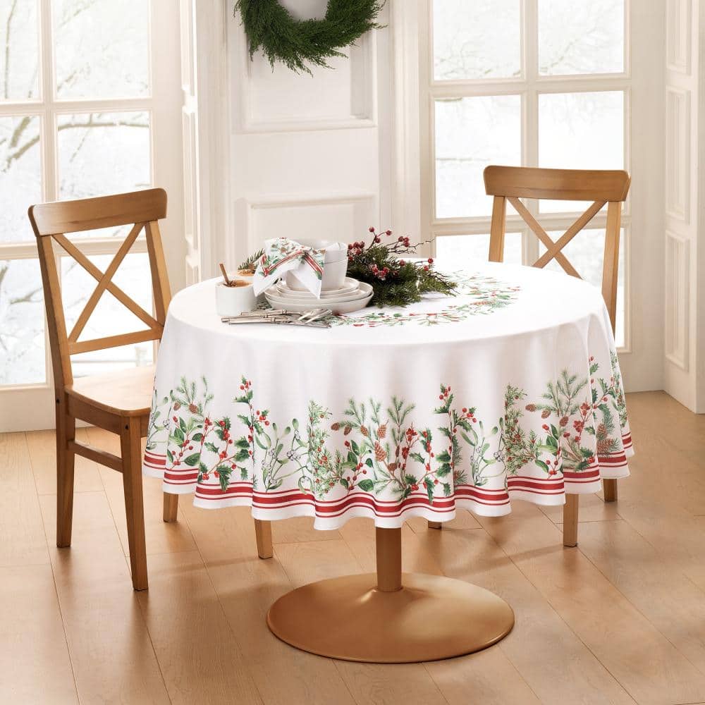 "Winter Holiday Berry Fabric Tablecloth, Multicolor - 60""W x 84""L Oval" price history on PriceWatchPro