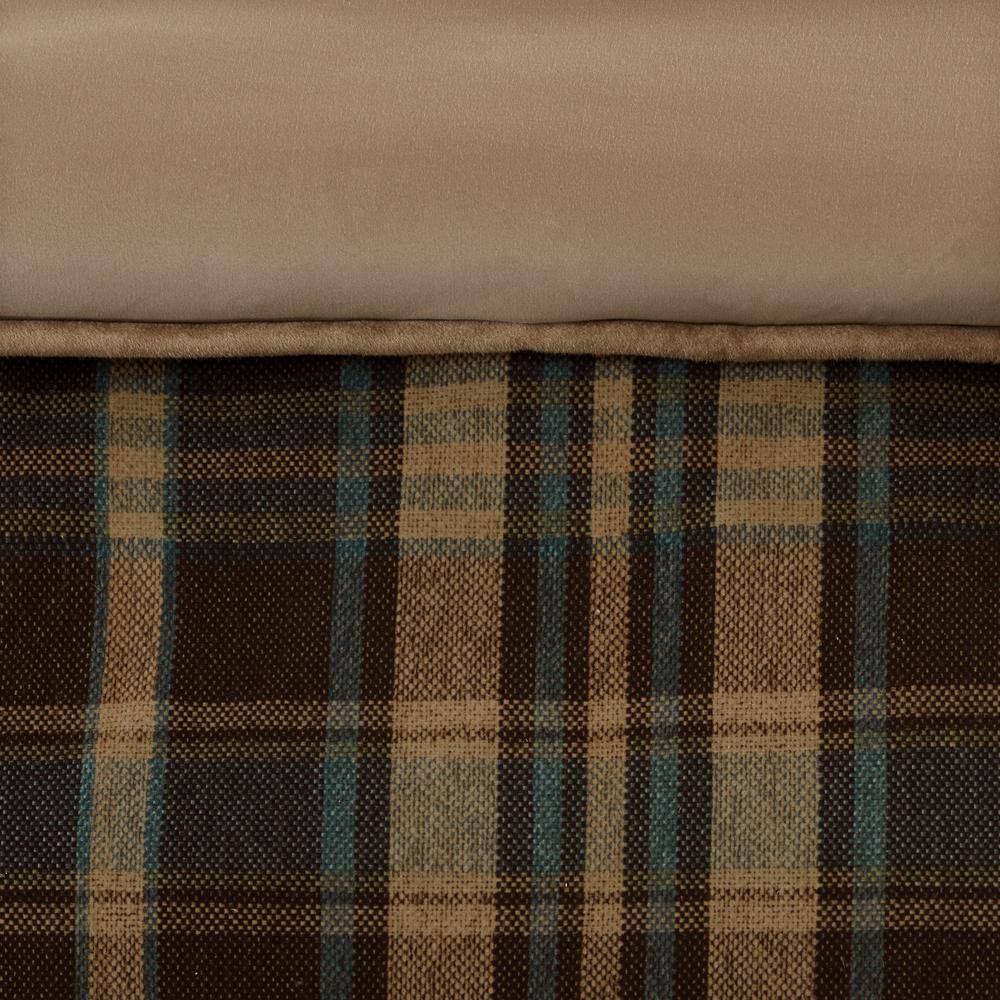 Queen Brown Microfiber Down Alternative Comforter Set with Plaid Design