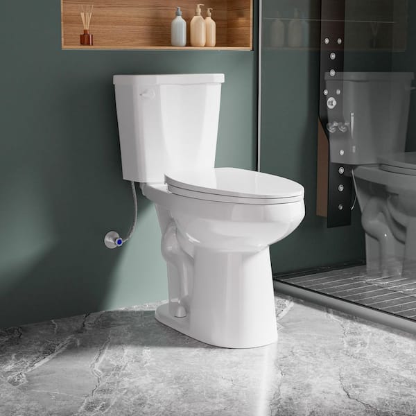 Tall White Elongated Toilet for Seniors 19 in. Bowl Height 1.28 GPF Single Flush 2-Piece with Comfort Soft Seat