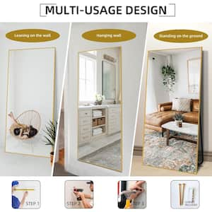 24 in. W x 71 in. H Oversized Rectangle Gold Alloy Framed Full Length Wall-Mounted Standing Mirror