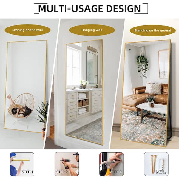 24 in. W x 71 in. H Oversized Rectangle Gold Alloy Framed Full Length Wall-Mounted Standing Mirror