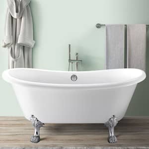 Elegant 67 in. Dual-Rest Acrylic Clawfoot Bathtub Non-Whirlpool Soaking Bathtub in Glossy White