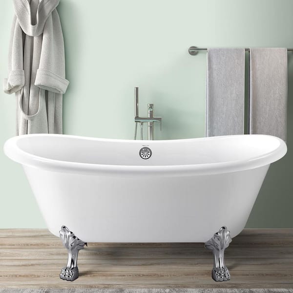 Mokleba Elegant 67 in. Dual-Rest Acrylic Clawfoot Bathtub Non-Whirlpool Soaking Bathtub in Glossy White