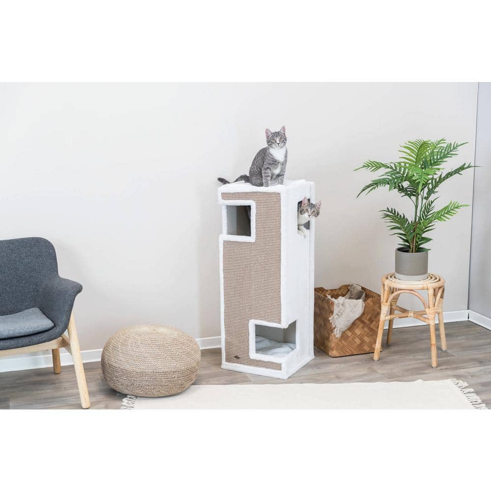 Gerardo 3-Story White and Brown Sisal Cat Tower