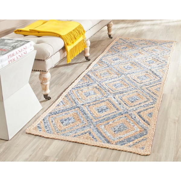 Cape Cod Natural/Blue 2 ft. x 10 ft. Geometric Runner Rug