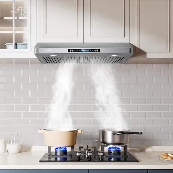 IKTCH 36 inch Wall Mount Range Hoods 900 CFM Ducted/Ductless Convertible,  Kitchen Chimney Vent Stainless Steel with Gesture Sensing & Touch Control  Switch Panel, 2 Pcs Adjustable Lights(IKP02-36) 
