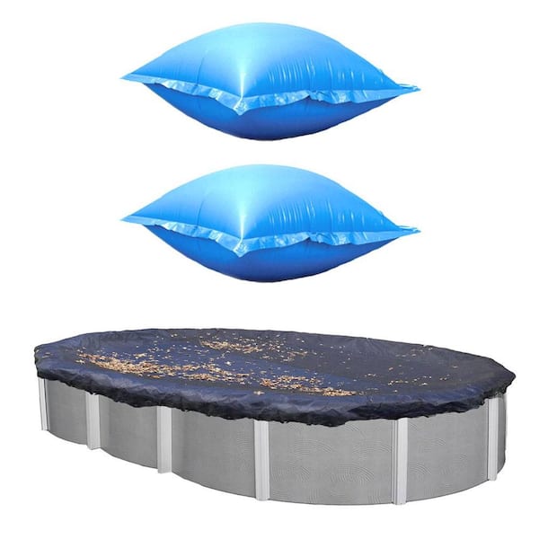 Swimline 15 ft. x 30 ft. Oval Swimming Pool Above Ground Leaf Cover and Pool Air Pillow (2-Pack)