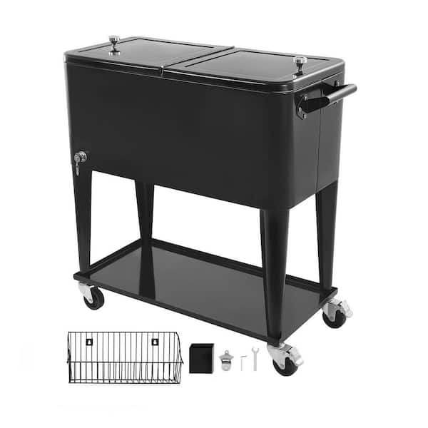 80 qt. Rolling Ice Chest, Holds up to 50-Bottles / 110-Cans, Portable Patio Party Bar Drink Cooler Cart, Cooler in Black