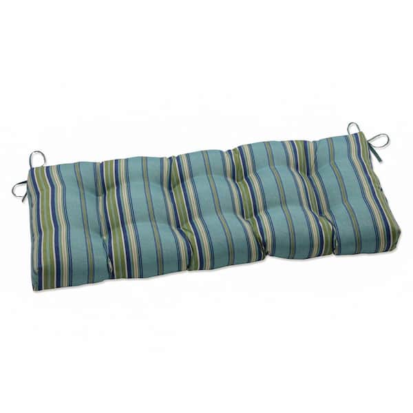 Pillow Perfect Striped Rectangular Outdoor Bench Cushion in Blue
