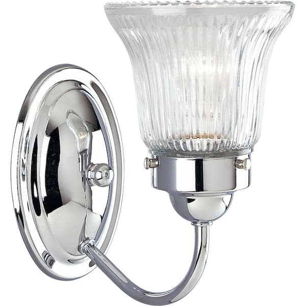 Progress Lighting Fluted Glass Collection 1-Light Polished Chrome Clear Prismatic Glass Traditional Bath Vanity Light