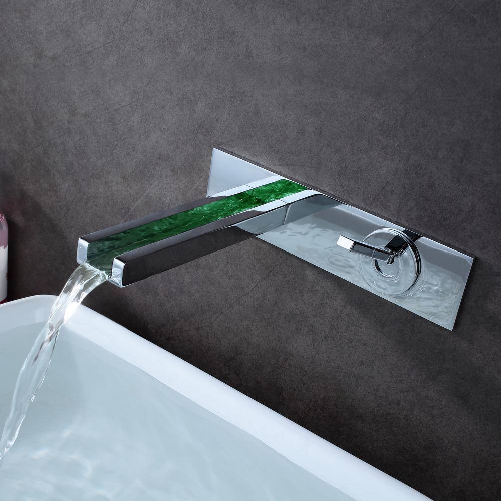 Chrome Wall Mount LED Waterfall Bathroom Sink Faucet