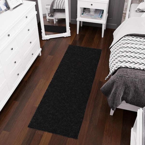 Softy Collection Non-Slip Rubberback Solid Soft Black 2 ft. x 6 ft. Indoor Runner Rug