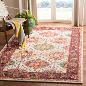 Trace Ivory/Red 6 ft. x 6 ft. Border Square Area Rug