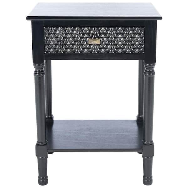 SAFAVIEH Halton 19 in. Black Rectangle Wood Storage End Table