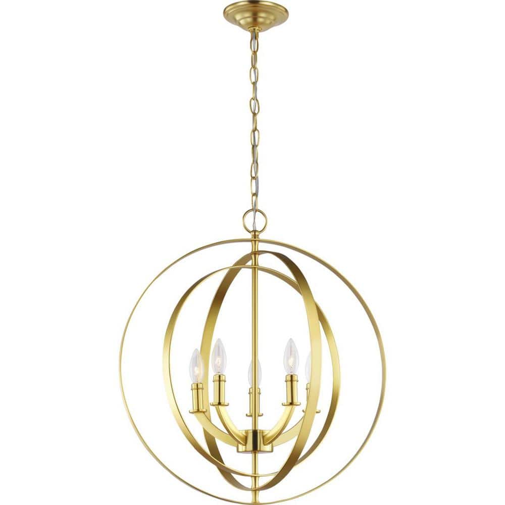 Equinox Satin Brass 5-Light Pendant with Concentric Rings