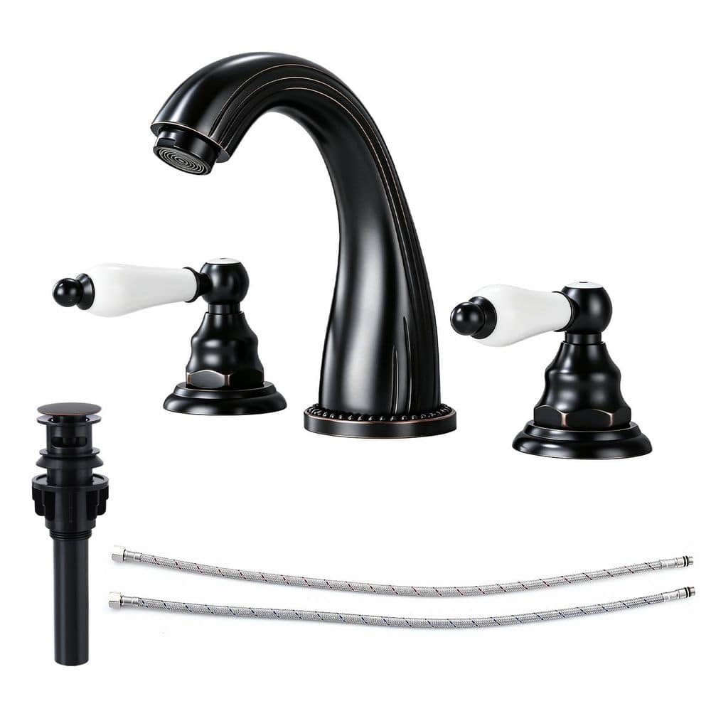 2 Handles 8 in. Widespread Bathroom Faucet 3-Hole Bathroom Sink Faucet With Pop-up Drain in Oil Rubbed Bronze price history on PriceWatchPro
