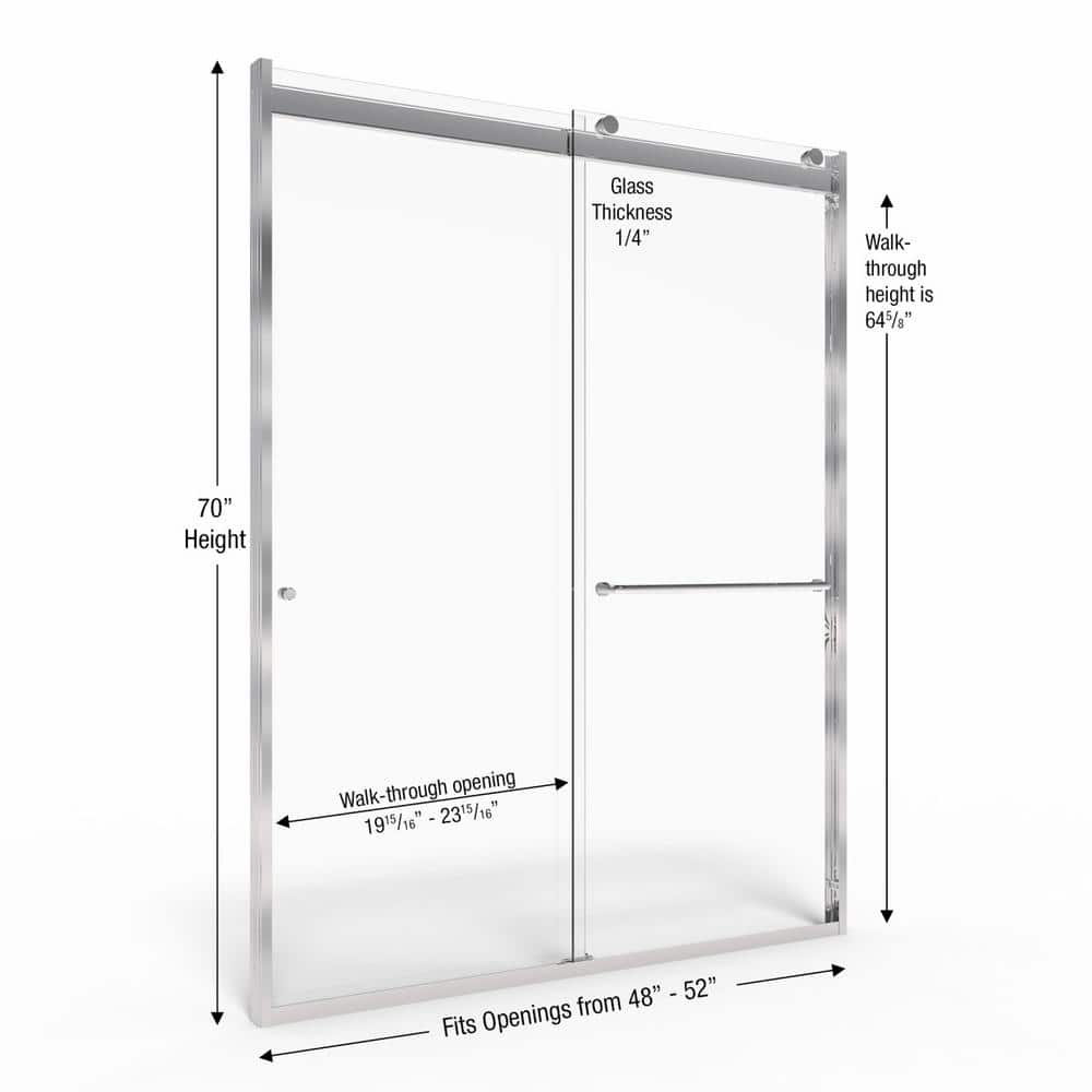 Rotolo 70" High x 52" Wide Brushed Nickel Semi-Frameless Shower Door