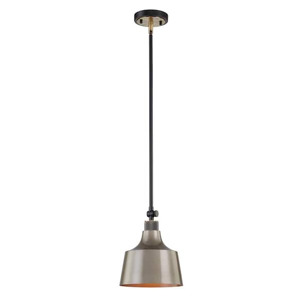 Unbranded Versailles 8 in. 1-Light Pendant in Black with Antique Brass with Grey Green Metal Shade Pendant Light