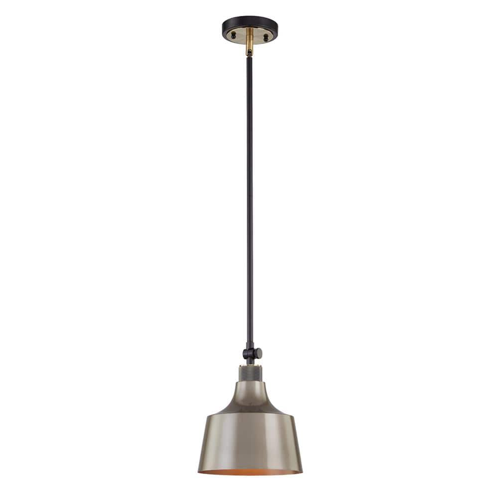 Versailles 8 in. 1-Light Pendant in Black with Antique Brass with Grey ...