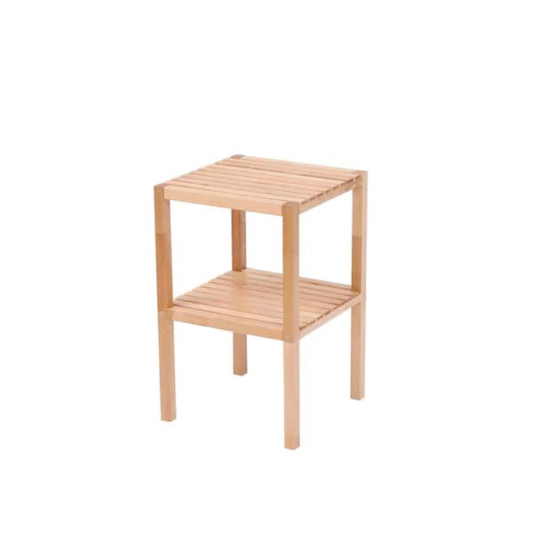 Unbranded 15 in. W x 15 in. H x 19 in. D Wood Rectangular Shelf in Beige, 2-Tier Birch Bathroom Shelf, Storage Rack, Corner Rack