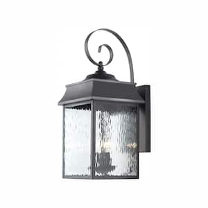 Scroll 2-Light Black Outdoor Wall Lantern Sconce with Water Glass