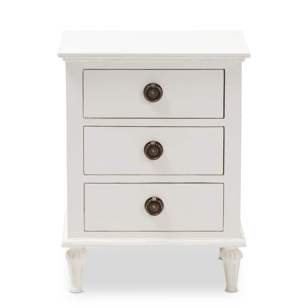 White Cedar 3-Drawer Nightstand with Tapered Legs