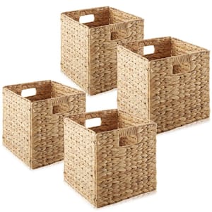 10.5" x 10.5" Cubes, Water Hyacinth Storage Baskets, Natural - Set of 4