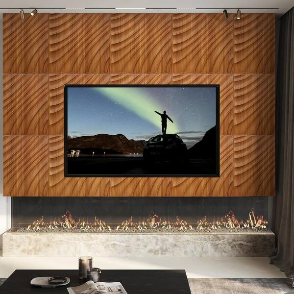 Afoxsos Brown Wave 3D Wall Panels 19.7 in. x19.7 in. Wood Grain