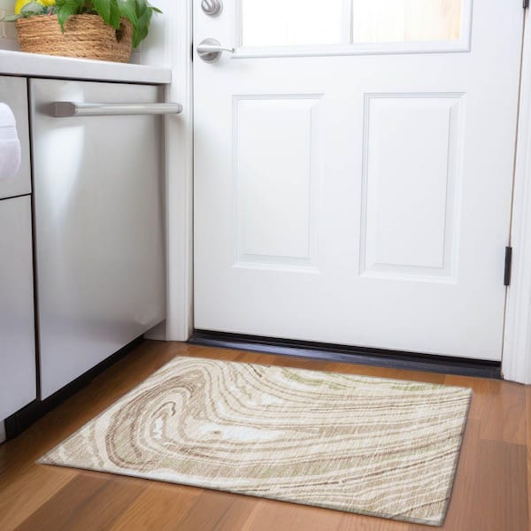 Mayfield Premium Machine Washable Abstract AMF1051 Beige 2 ft. x 3 ft. Area Rug