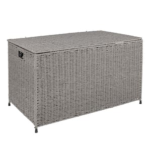 Gray Woven Paper Rope Decorative Box Storage Chest with Hinged Lid and Handles