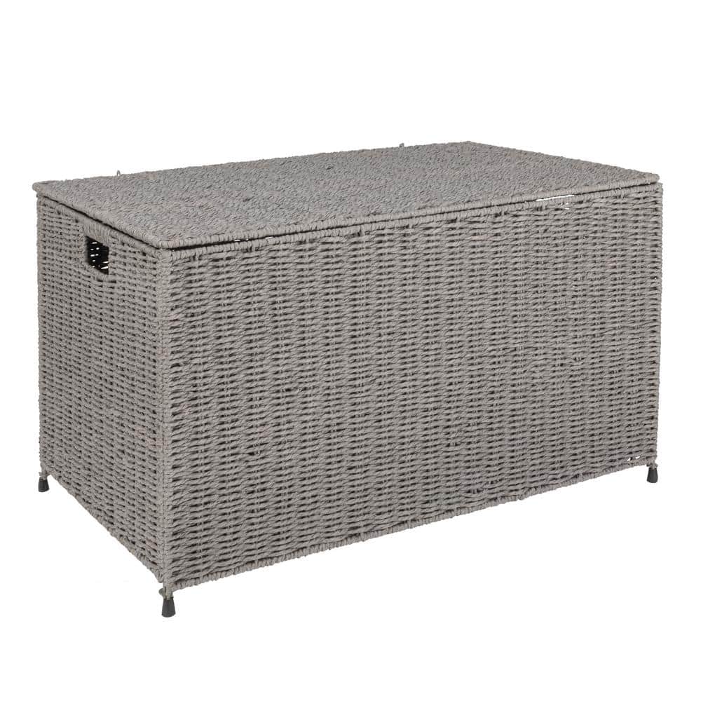 Large Gray Woven Paper Rope Storage Chest with Hinged Lid