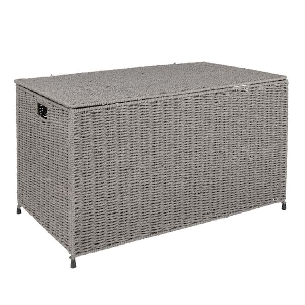 HOUSEHOLD ESSENTIALS Gray Woven Paper Rope Decorative Box Storage Chest with Hinged Lid and Handles