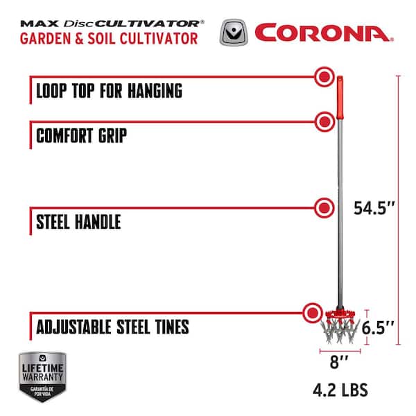 MAX DiscCULTIVATOR Adjustable 6.5 in. Steel Tines with Red Comfort Grip Garden Disc Cultivator