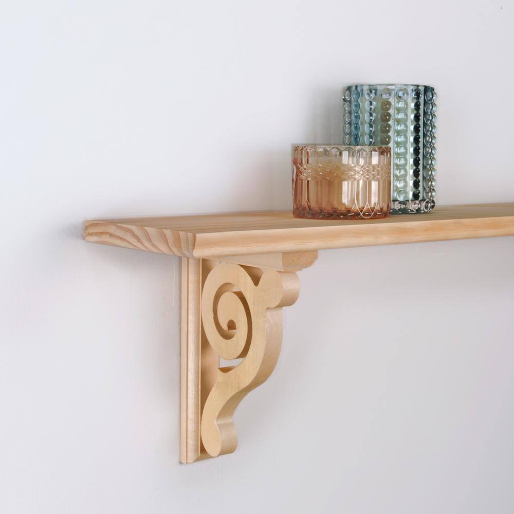 Satin Finish Basswood Scroll Shelf Bracket, 8.5"