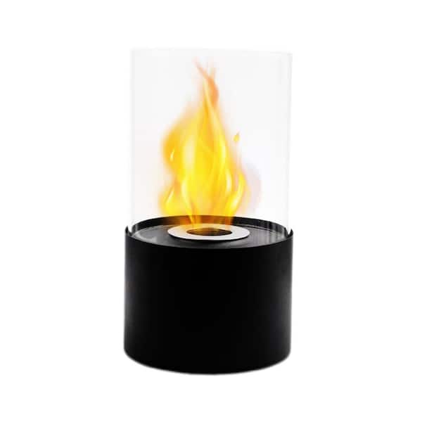6.5 in. Tabletop Ventless Bioethanol Fireplace, Black Round Stainless Steel Burner Cup, Real Flame, Portable