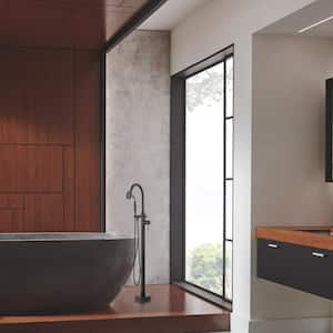 Boger 2-Handle Floor-Mount Roman Tub Faucet with Round Hand Shower in Matte Black