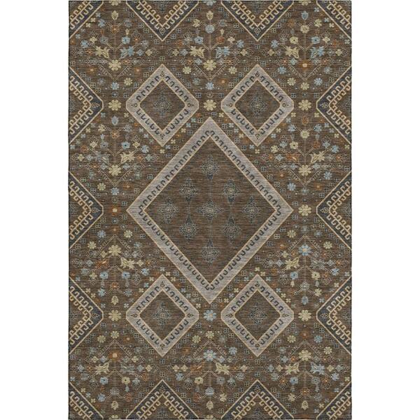 Mayfield Premium Machine Washable Abstract AMF2459 Chocolate 9 ft. x 12 ft. Area Rug
