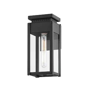 Braydan 6 in. 1-Light Textured Black Outdoor Lantern Wall Sconce with Clear Glass Shade