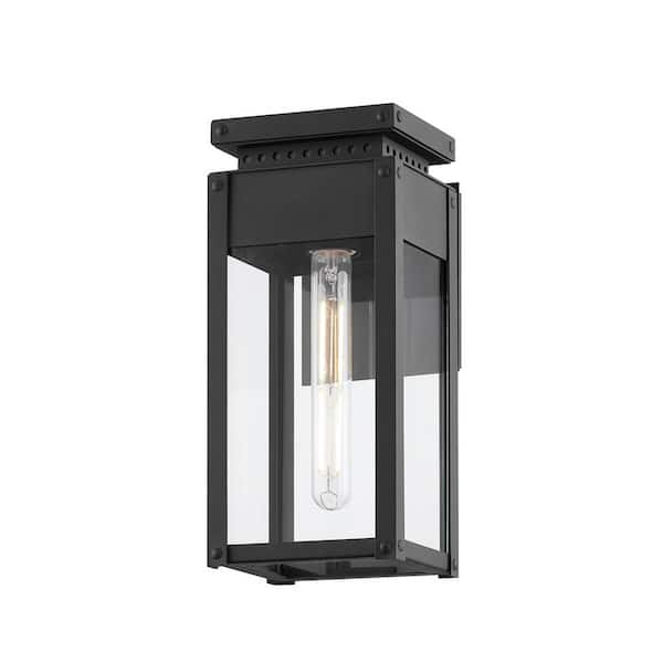Troy Lighting Braydan 6 in. 1-Light Textured Black Outdoor Lantern Wall Sconce with Clear Glass Shade