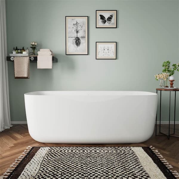 Mokleba Freestanding 67 in. x 31 in. Acrylic Flatbottom Modern Soaking Non-Whirlpool Bathtub in White