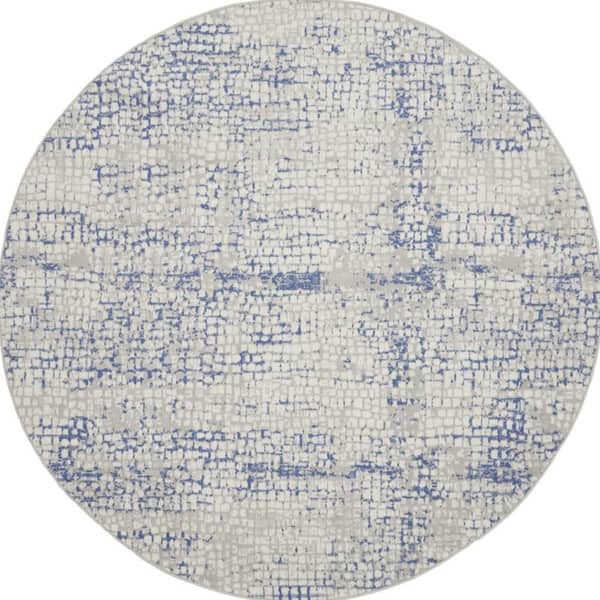 HomeRoots 8 ft. Round Blue Abstract Washable Area Rug 2000552300 - The ...