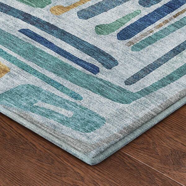 Mayfield Premium Machine Washable Abstract AMF2432 Teal 10 ft. x 14 ft. Area Rug