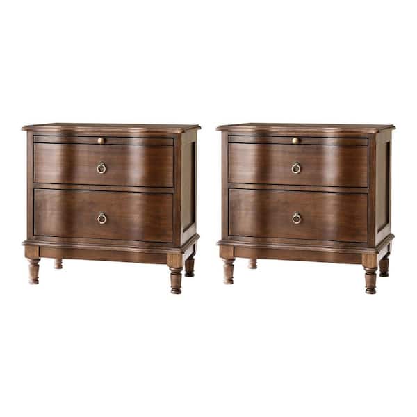 Di Walnut 2-Drawer 26 in. W Nightstand with Built-in Power Outlet (Set of 2)