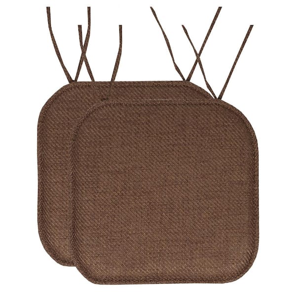 Sweet Home Collection Herringbone Memory Foam Square 16 in. W x 16 in. D Non-Slip Back, Chair Seat Cushion with Ties (2-Pack), Brown